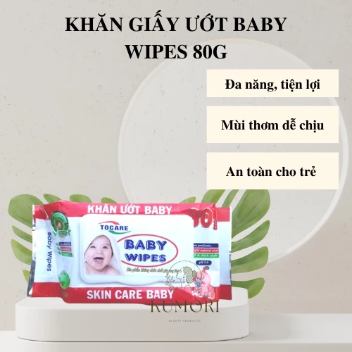 KHĂN GIẤY ƯỚT BABY WIPE 80G em bé cao cấp chính hãng hộp khăn giấy ướt lau chùi tay chân trẻ em sơ sinh an toàn giá rẻ