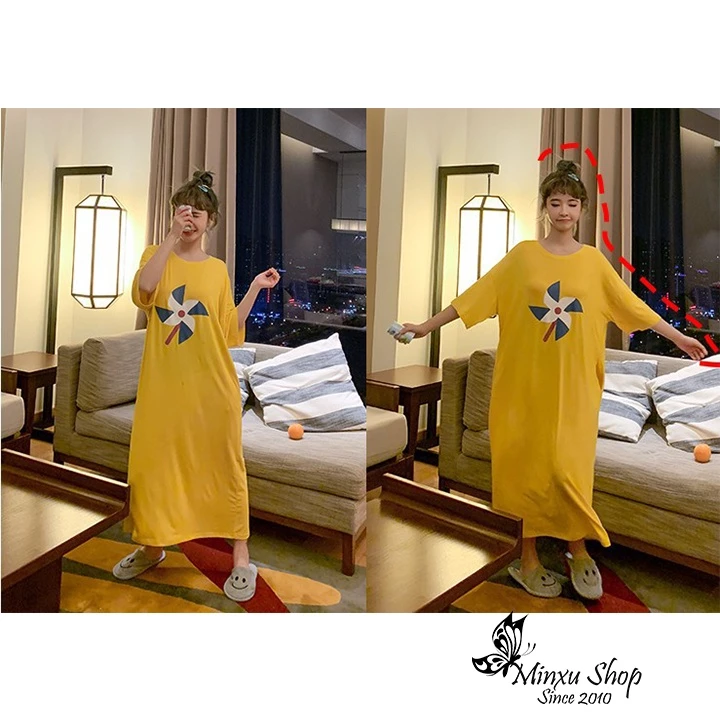 Váy đầm Big Size dáng suông, váy ngủ mặc ở nhà dáng siêu dài - chất cotton mềm mại - phong cách Hàn Quốc SM