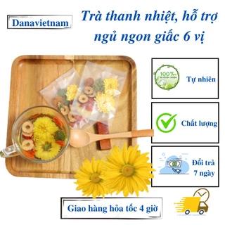 Set trà thanh nhiệt, hỗ trợ ngủ ngon giấc 6 vị ( hoa cúc vàng, tim sen, nụ tam thất, kỷ tử, táo thái lát, long nhãn)