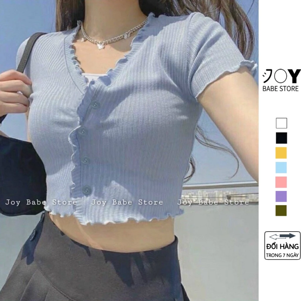 Áo croptop kiểu JOY BABE form ôm 🍓 thun gân xịn hack dáng co giãn 4 chiều ,áo crop top kieu tay ngắn CRON 213 -1D