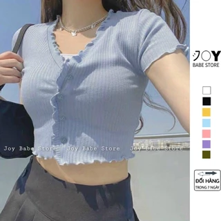 Áo croptop kiểu JOY BABE form ôm 🍓 thun gân xịn hack dáng co giãn 4 chiều ,áo crop top kieu tay ngắn CRON 213 -1D