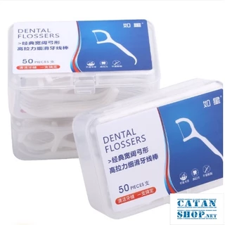 Hộp 50 Cây Tăm Chỉ Nha Khoa Dental Flossers Giúp Làm Sạch Răng, Loại Bỏ Mảng Bám Thức Ăn GD624-TamNK