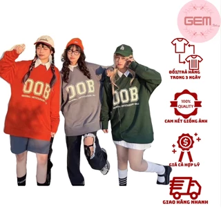 Áo sweater nỉ bông 2 da in chữ OOB form thụng, Áo sweater nam nữ unisex trơn basic ulzzang tay bồng Hàn quốc, freeship