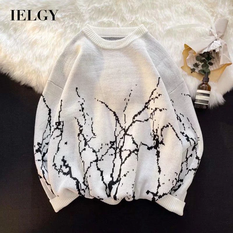 IELGY Áo sweater Dệt Kim Dáng Rộng Phong Cách Harajuku Nhật Bản Sáng Tạo Cho Nam