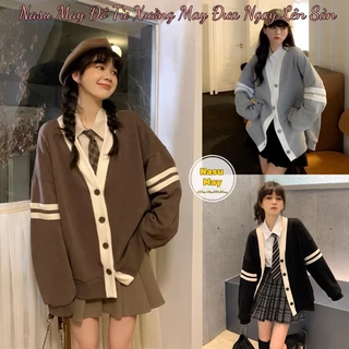 Áo Khoác Cardigan 2 Sọc Tay XÁM ĐEN NÂU Form Rộng Nữ