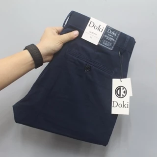 Quần Kaki Nam - Doki Cao Cấp Chất Vải Kaki Cotton Co Giãn Màu Xanh Trơn Dáng Đứng Basic - Sang trọng - Lịch Lãm