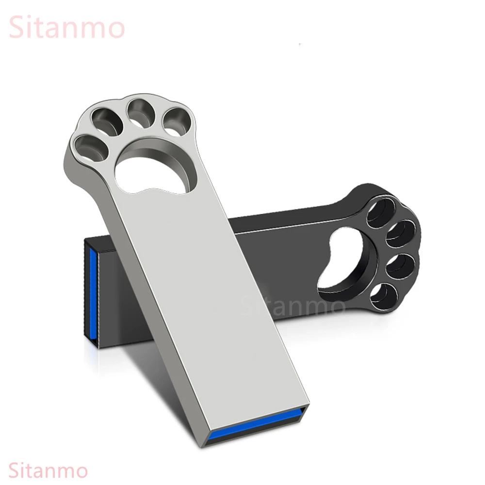 Usb 128GB 64GB 4GB 1GB 8GB 16GB 32GB Hình Chân Mèo Bằng Kim Loại Màu Bạc Chống Thấm Nước USB 2.0 Dung Lượng Thật 1TB 2TB