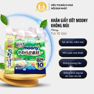 [Combo 10 gói] Khăn Giấy ướt dịu nhẹ cho da bé Moony (80 tờ/gói) nội địa Nhật | HARUMI MART