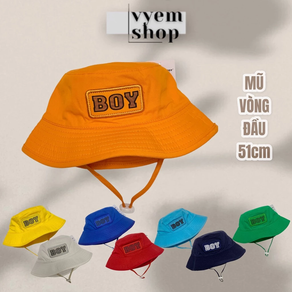 Mũ bucket tai bèo vành cho bé từ 2-5 tuổi, BO TRUNG THÊU CHỮ BOY TRƠN, nón trẻ em trai gái chống nắng