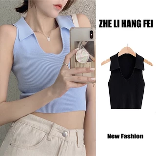 Áo croptop ZHELIHANGFEI sát nách dệt kim thời trang mùa hè 2022 dành cho nữ