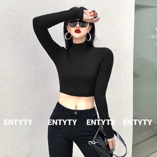 Áo cổ cao nữ CROPTOP thun gân - Áo len cổ lọ nữ dáng croptop