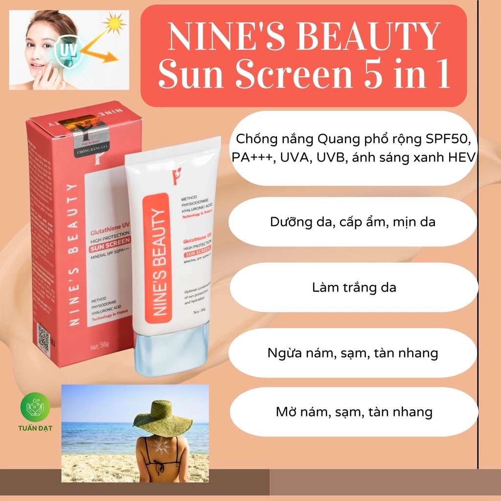 [Chính hãng] Kem chống nắng sinh học SPF 50+++ dưỡng ẩm làm trắng Nine's Beauty Nines Dược Phan An Green [Có bảo hành]