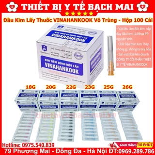 ĐẦU KIM TIÊM, KIM LẤY THUỐC VINAHANKOOK HỘP 100 CÁI SỐ 18G, 20G, 22G, 23G, 25G, 26G