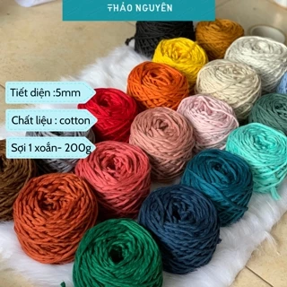 (200g ) Dây thừng đan macrame, dây cotton -1 xoắn,SIZE 5mm . FULL COLOR