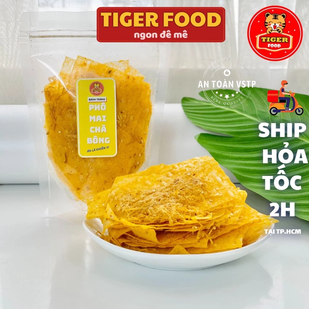 Bánh tráng phô mai chà bông 💖TIGER FOOD💖 Siêu phẩm bánh tráng phô mai miếng chà bông gói 80g - Đồ ăn vặt sài gòn