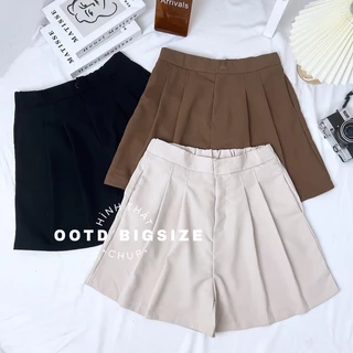 Quần short ngố vải bigsize nữ xếp ly lưng chun (OOTD BIGSIZE 60-90KG)