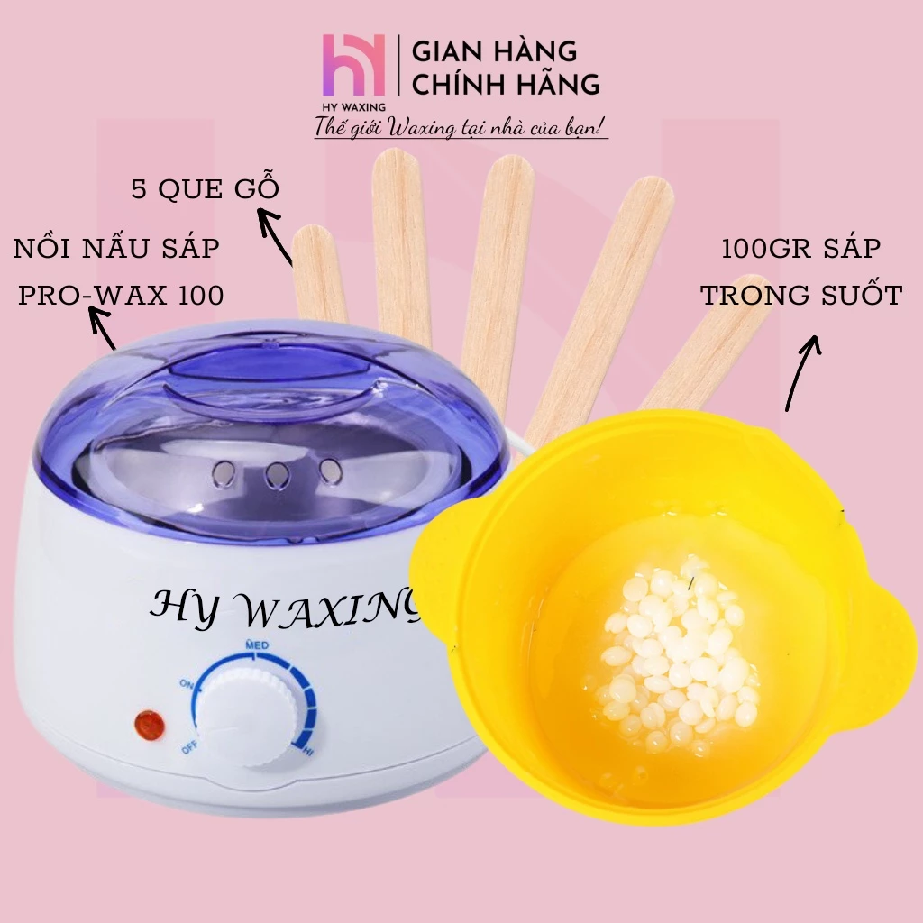 [CHE TÊN] Combo 100gr Sáp Trong Suốt + Nồi Nấu Sáp Wax Lông ProWax100 HY WAXING Tặng Kèm Que