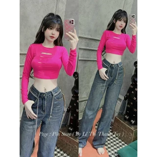 Áo kiểu tay dài croptop cắt 4 đường ngực cực xinh , chất thun bozip mềm mịn