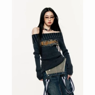 Áo Sweater Trễ Vai Ôm Dáng Phong Cách Retro Mỹ Quyến Rũ Cho Nữ