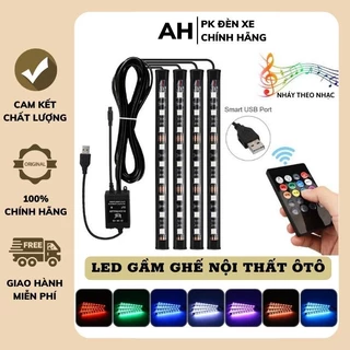 Đèn Led Gầm Ghế Ô Tô Nháy Theo Nhạc, Led Nội Thất Xe Sang Trọng Loại 12 Bóng 4 Dải Led 8 Màu Đơn Sắc Cực Đẹp