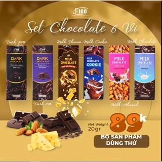 Combo Milk Chocolate Dark Chocolate đủ vị hộp 50g FIGO - Set Socola ăn thử 6 vị hộp 20g