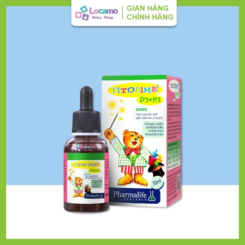 D3k2 cho trẻ sơ sinh Fitobimbi D3 K2 Bổ sung Vitamin D3Mk7 cho bé Hấp thu canxi tối đa giúp xương răng chắc khỏe Lọ 30ml