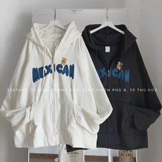 Áo Khoác Hoodie Nỉ Ngoại Nam Nữ Form Rộng Khóa Kéo In Chữ MEXICAN, Thiết kế Nón Lớn Form Rộng Che Nắng Tốt Siêu Hot