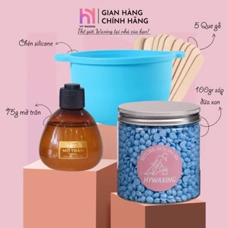 [CHE TÊN] Combo 100gr Sáp Dừa Xanh + Chén Silicone Nấu Sáp Wax Lông + Mỡ Trăn HY WAXING Tặng Que