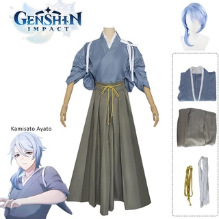 Game Genshin Impact Kamizato Ayato Cosplay Costume Wig Kimono Outfits Halloween Carnival 