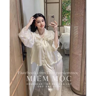 Set đồ ngủ pijama tiểu thư bánh bèo phối ren siêu xinh freesize