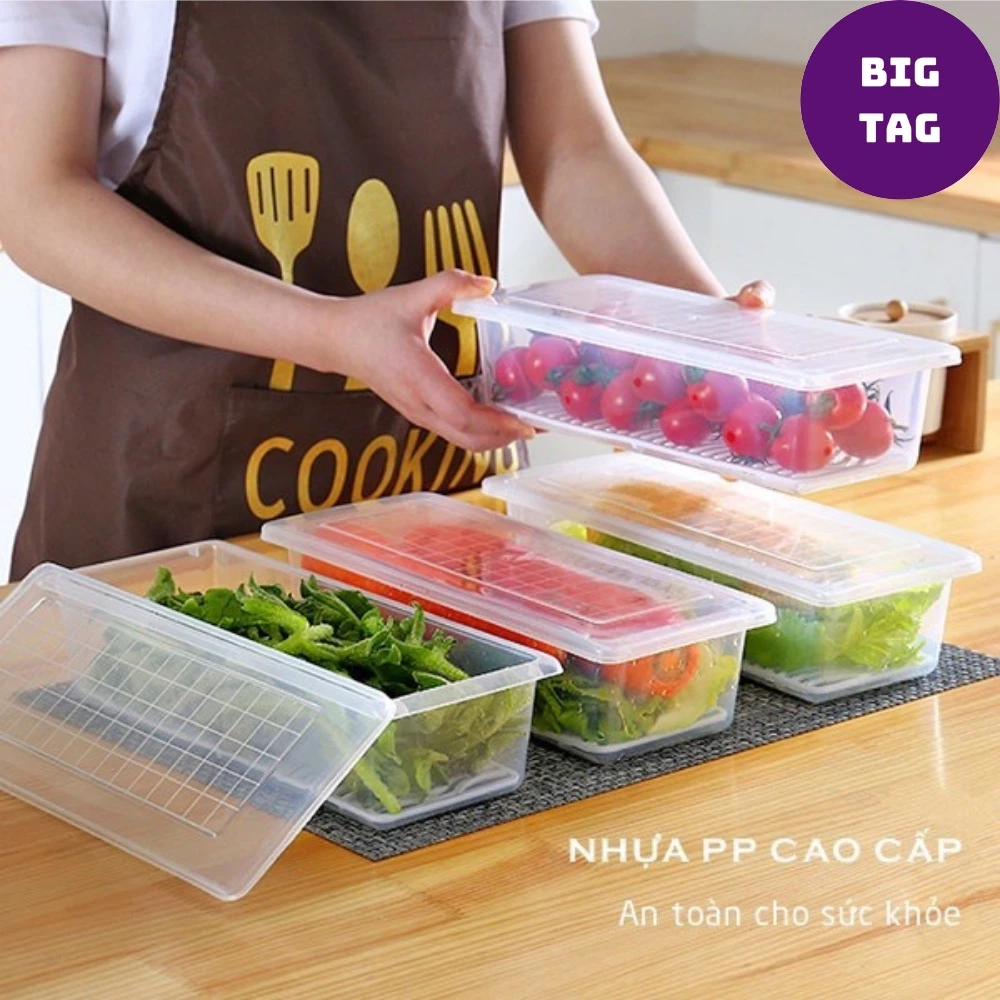 bộ hộp lưu trữ thức ăn kèm khay hứng nước, hộp bảo quản thực phẩm trữ đông 9012