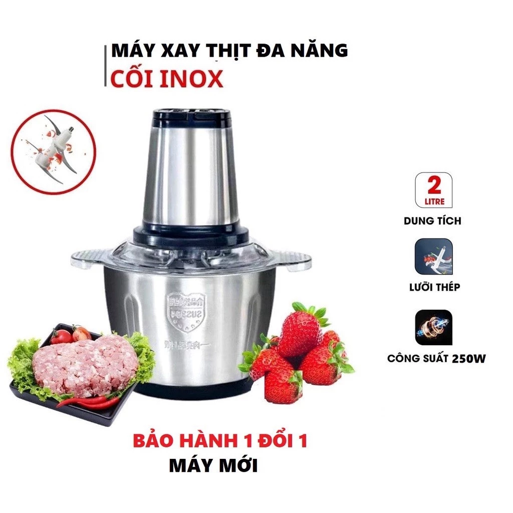 áy Xay Thịt Đa Năng Cối 2L Inox 304,4 Lưỡi Dao Thép Không Gỉ,Say Sinh Tố Thịt, Cá, Rau Củ Hoa Quả (CHẤT LƯỢNG CAO)