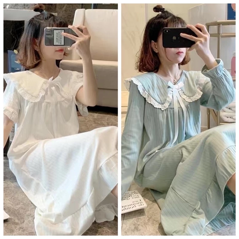 váy ngủ dễ thương ngắn dai tay đủ mầu hoạ tiết trơn bèo nhún quảng châu thanh mảnh mỏng nhẹ mùa hè