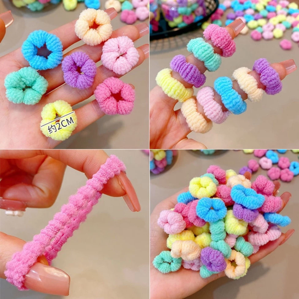 Hộp 100 dây buộc tóc kẹo bông🍒FREESHIP🍒Dây chun Buộc Tóc phồng mềm Cao Su Co Giãn Nhiều Màu Chất Lượng Cao Cho Bé