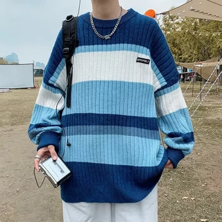 【S-3XL】Áo len sweater sọc nam nữ unisex simple thời trang hàn quốc áo sweater form rộng nữ vintage 100%cotton áo sweater dệt kim cặp 2023 NEW