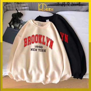 ÁO SWEATER UNISEX VẢI NỈ IN BROOKLYN HAI MÀU KEM VÀ ĐEN SIZE 40-80KG