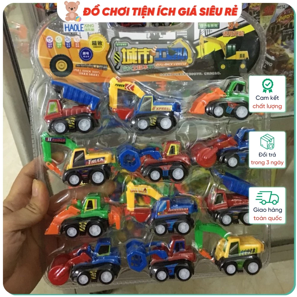 Bộ 12 ô tô máy xúc 1 💥 NHỰA CAO CẤP 💥 Combo xe đồ chơi nhiều loại cho bé