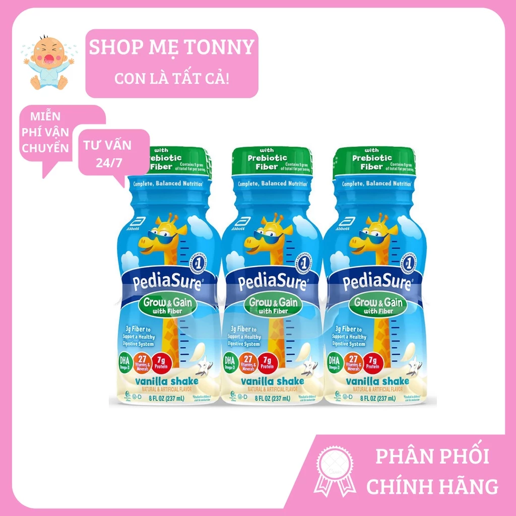 Sữa nước Pediasure dòng thường, dòng xơ 237ml vị vanila - Mỹ