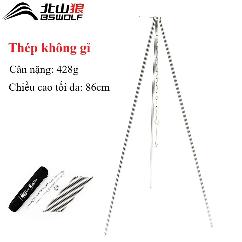 Giá Treo Xoong Nồi 3 Chân Cắm Trại Dã Ngoại BSW-SK053 - Thép Không Gỉ