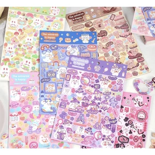 Sticker cute/Tấm sticker hình dán gấu thỏ dễ thương trang trí toploader sổ The universe is happy Tẻn Tẻn