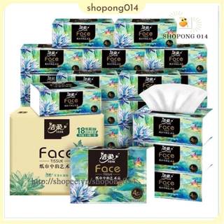 18 gói giấy ăn Face Hoa VIP 400 tờ 4 lớp, giấy rút, khăn giấy khô - shopong