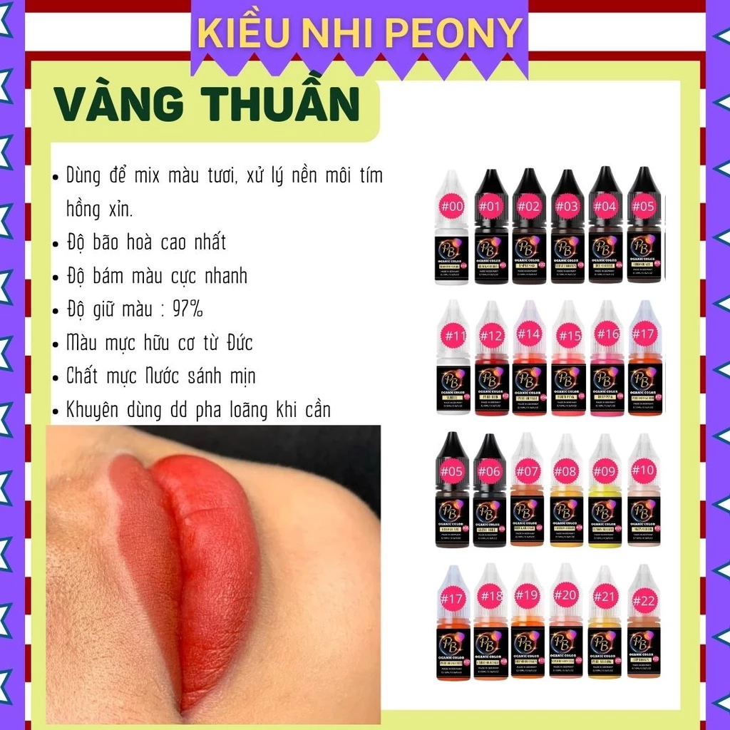 Mực phun xăm Hữu Cơ, VÀNG THUẦN và 20 màu Mực Nước phun xăm Thẩm Mỹ