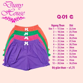 Quần short bé gái Q01/g 9-42kg thô trơn 100% cotton mềm mát, thân thiện làn da bé quần dùi cho bé gái Duny House