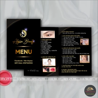 Bảng Menu /Bảng Giá Dịch Vụ Thẩm Mỹ/SPA/NAIL/Phun Xăm Đủ Kích Thước A4,A5,A6 - Giấy C300 Bền Đẹp