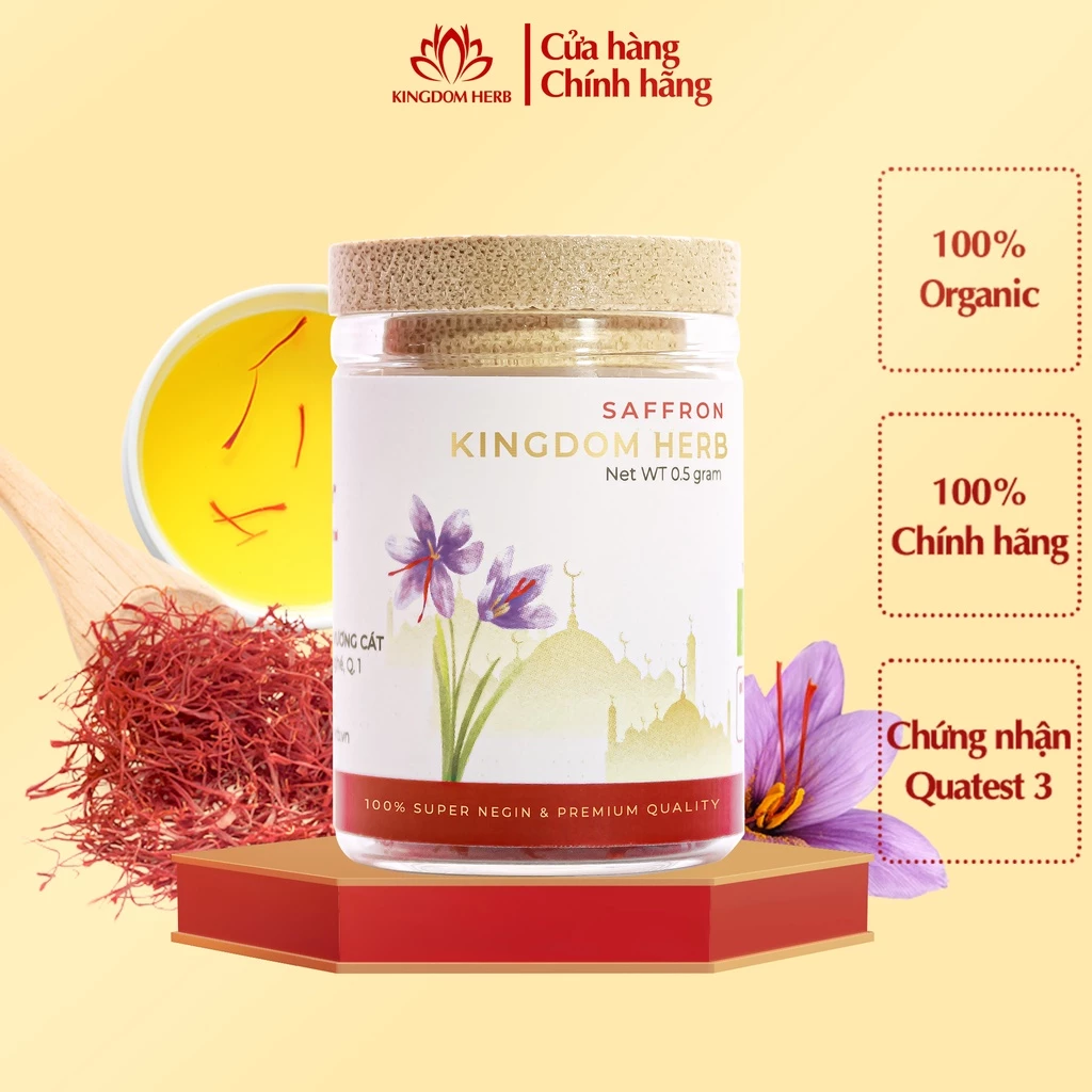 Nhụy hoa nghệ tây saffron Kingdom Herb Iran chính hãng thượng hạng hộp 0.5g KQ