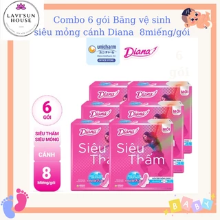 [MẪU MỚI]Bộ 6 gói Băng vệ sinh Diana siêu thấm  siêu mỏng cánh gói 8 miếng