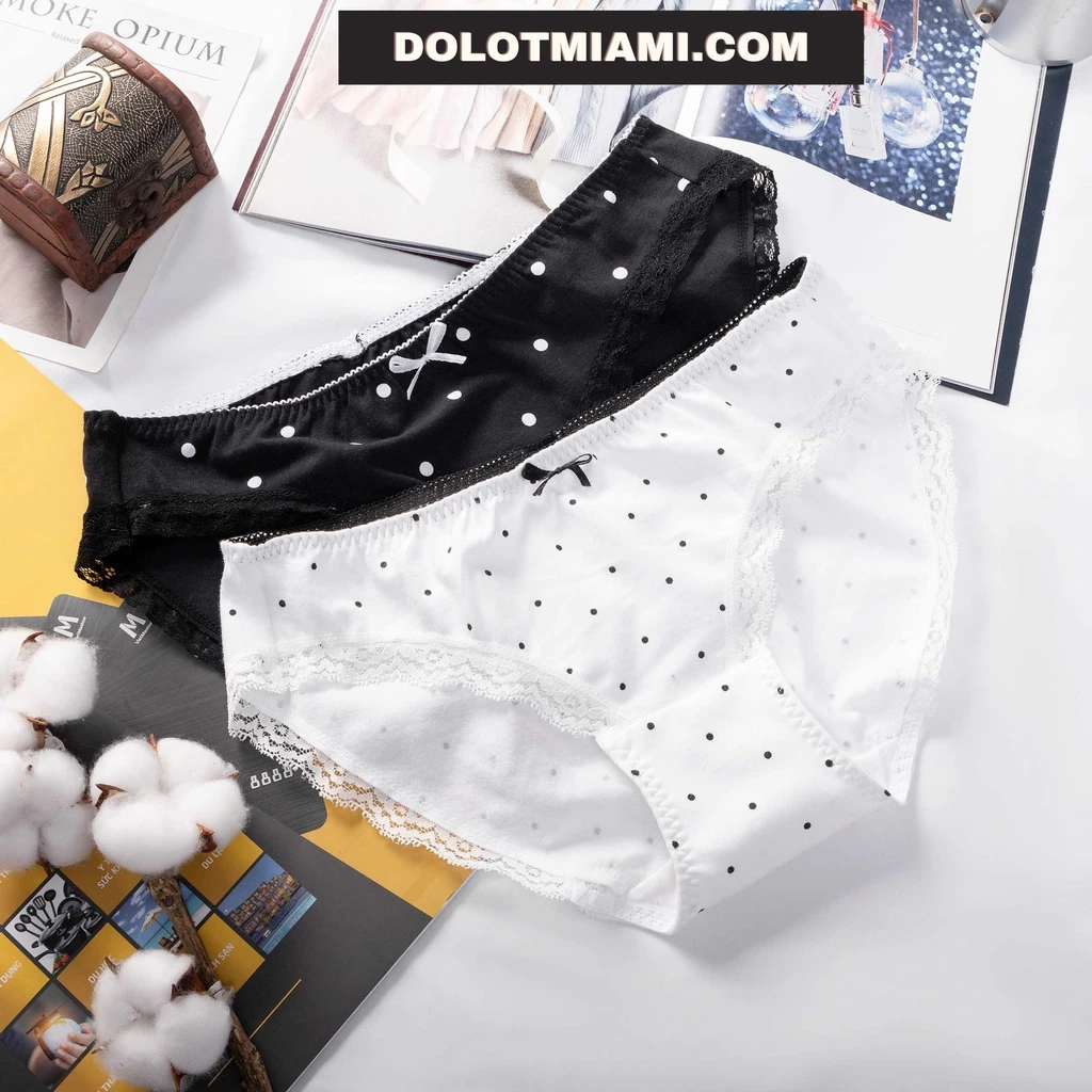 Quần lót nữ cotton chấm bi đen trắng viền ren - Đồ lót nữ Việt Nam Miami