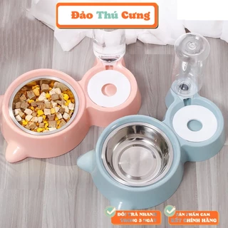 Bát ăn cho chó đảo thú cưng bát ăn cho mèo thú cưng hai ngăn đôi hình tai mèo có bát inox khay bình nước tự động 500ml