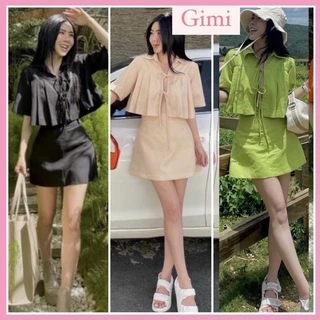 💕SET ĐỒ NỮ ÁO CROPTOP CỘT DÂY NƠ KEM CHÂN VÁY CHỮ A TT💕GIMI ( Kèm ảnh thật₫