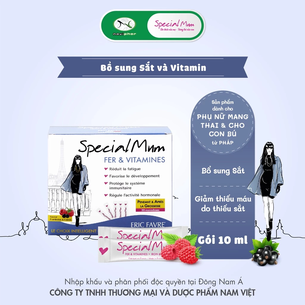 Sắt hữu cơ, Vitamin cho phụ nữ mang thai và cho con bú - TPBVSK Special Mum Fer & Vitamines - Hộp 20 gói[Nhập Khẩu Pháp]